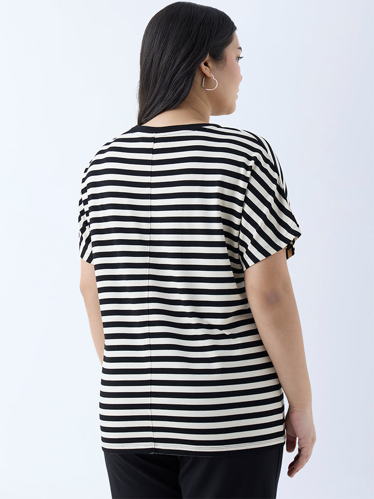 Westside Gia Women's Black Stripe Printed T-Shirt for Casual Wear Back View