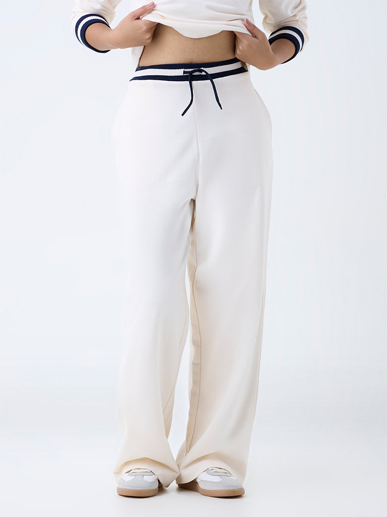 Studiofit Cream High-Rise Cotton Track Pants