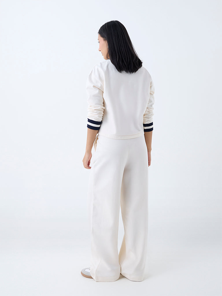 Studiofit Cream High-Rise Cotton Track Pants