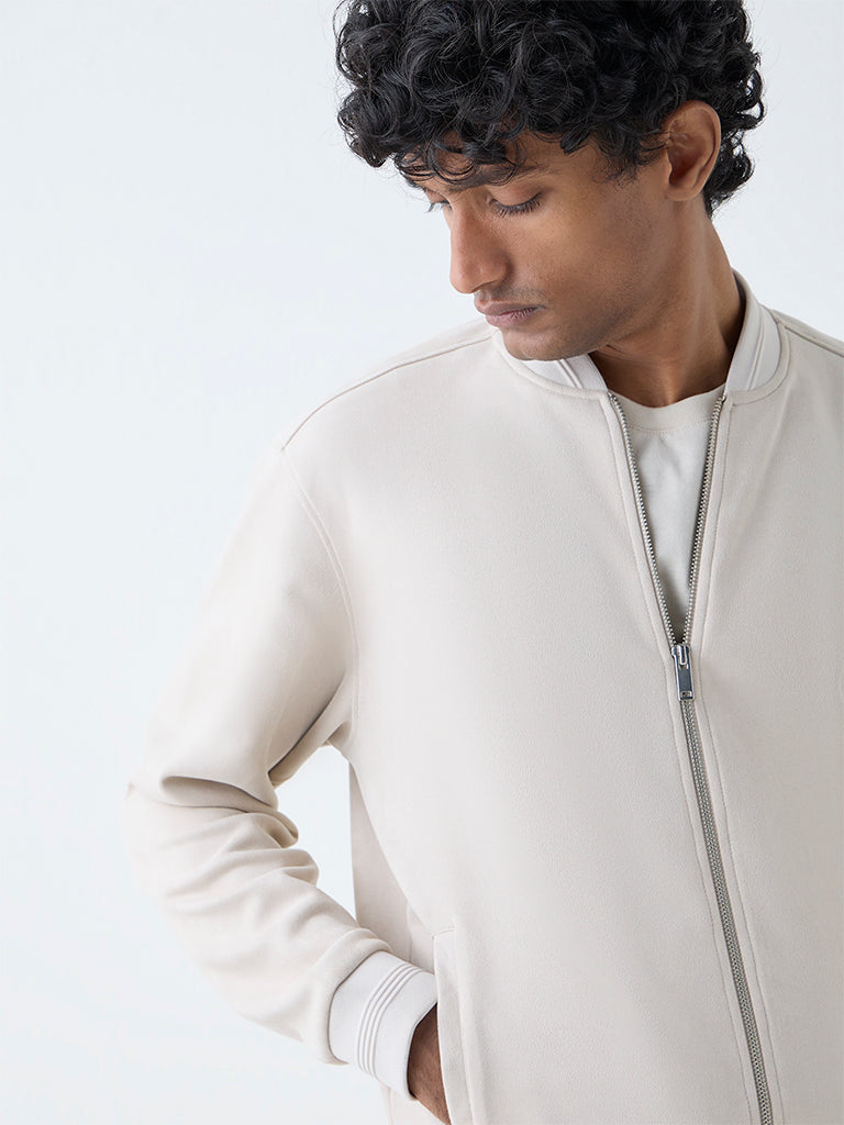 Buy Ascot Off-White Solid Relaxed-Fit Suede Jacket from Westside