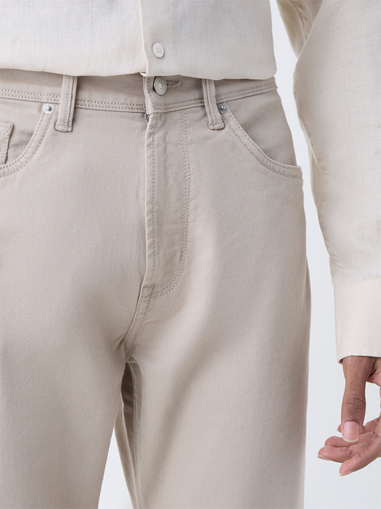 Ascot Beige Relaxed-Fit Mid-Rise Jeans