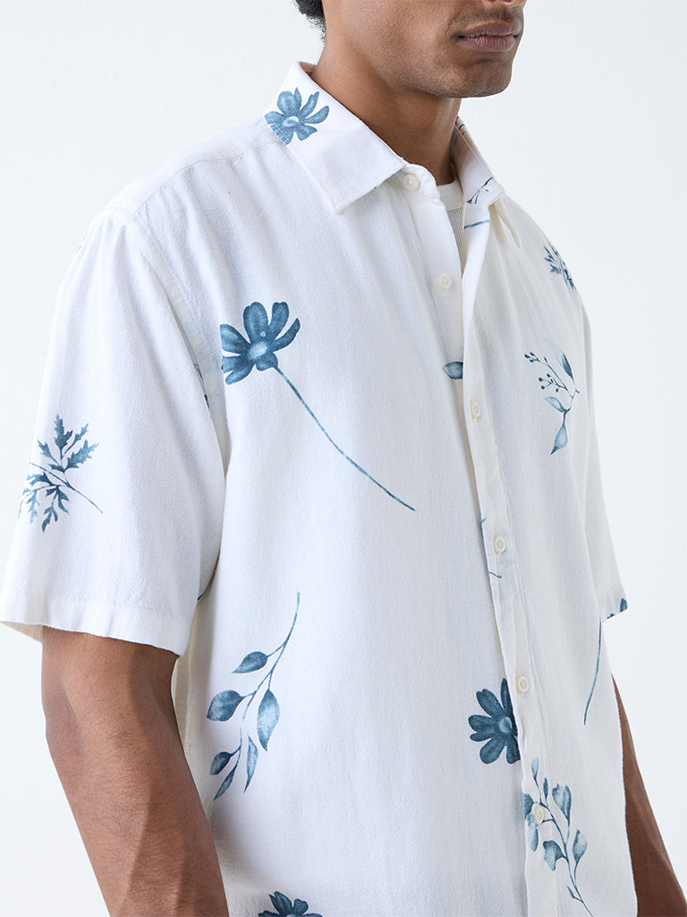 Westside Ascot Men's White Floral Design Relaxed-Fit Shirt for Casual Wear Zoomed View