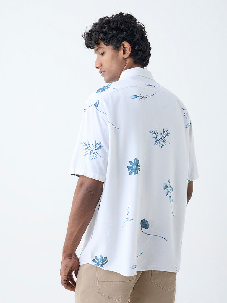 Westside Ascot Men's White Floral Design Relaxed-Fit Shirt for Casual Wear Back View
