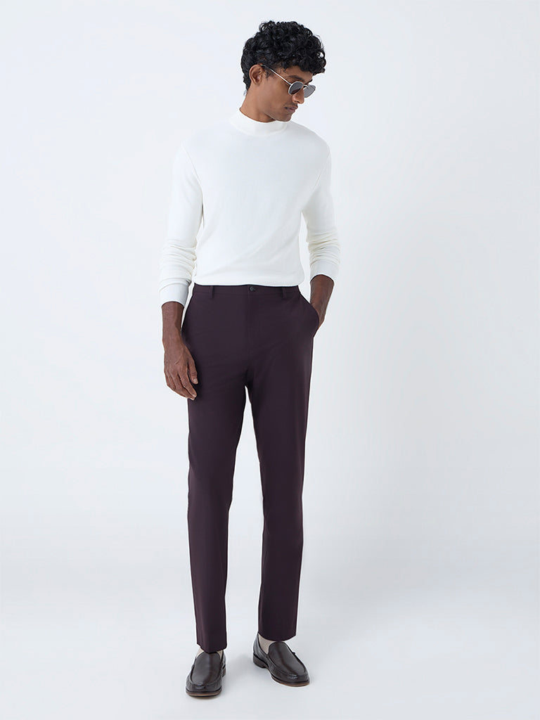 WES Formals White Solid Slim-Fit Sweater