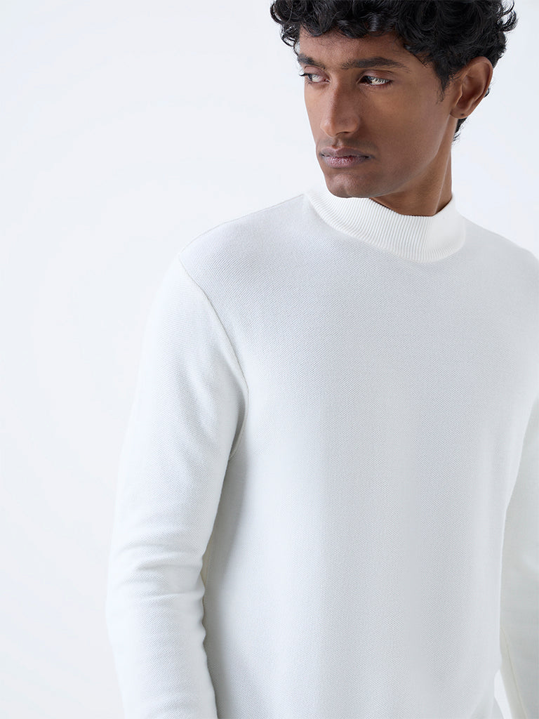 WES Formals White Solid Slim-Fit Sweater