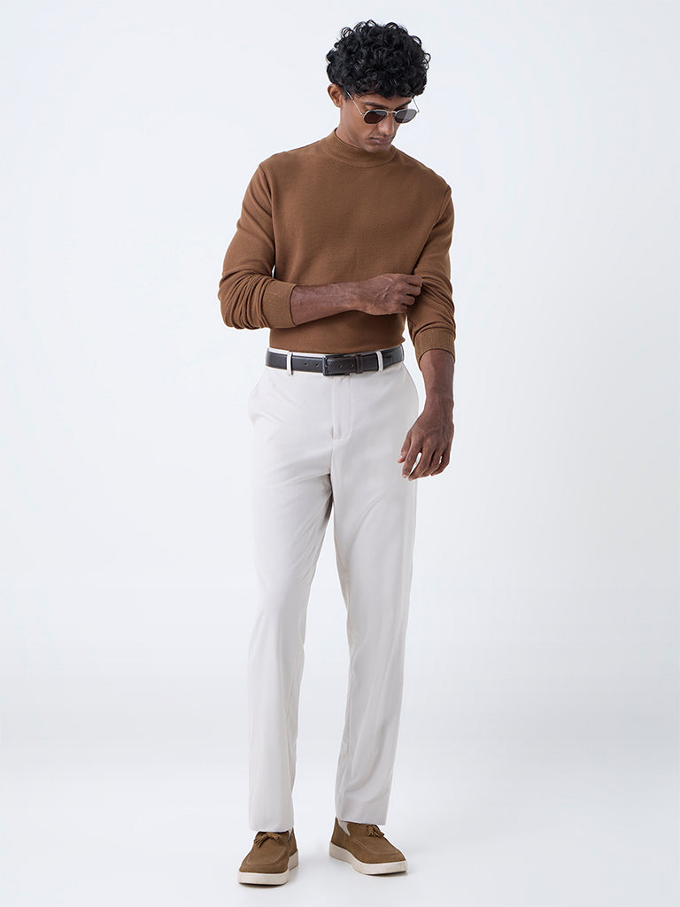 WES Formals Brown Solid Relaxed-Fit Sweater