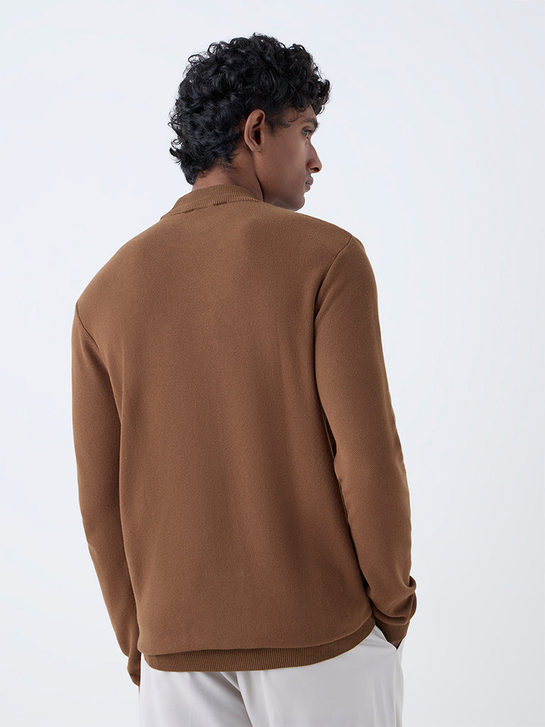 WES Formals Brown Solid Relaxed-Fit Sweater