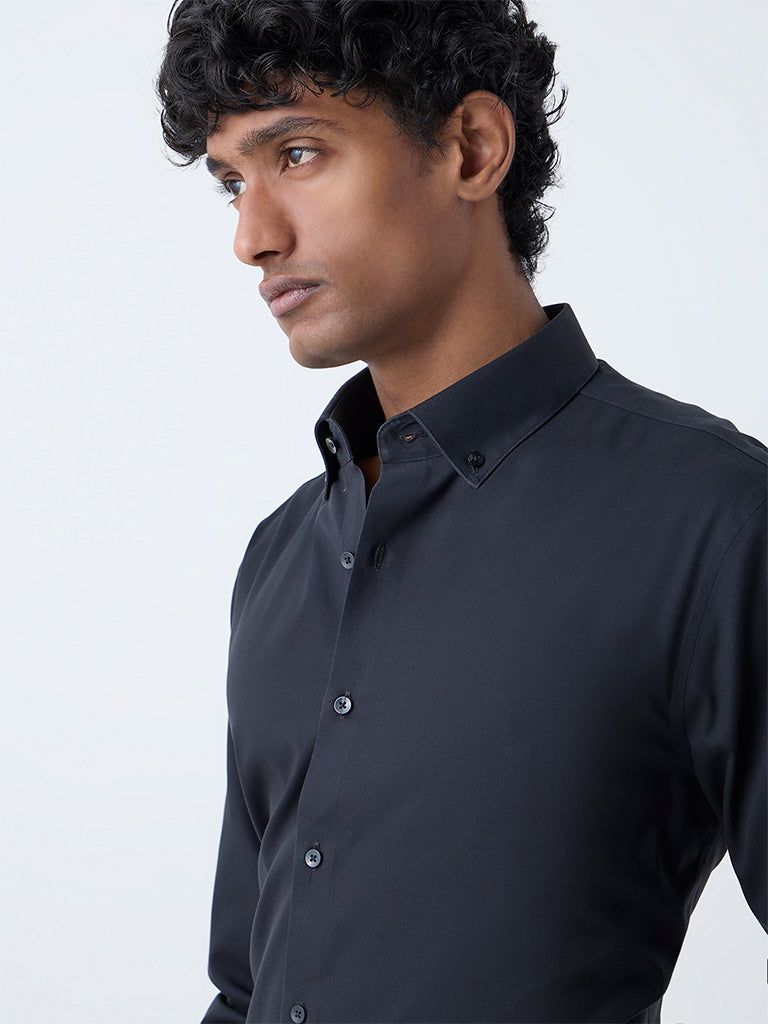 WES Formals Black Slim-Fit Cotton Shirt