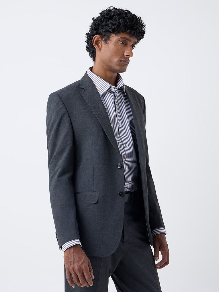 WES Formals Dark Grey Solid Relaxed-Fit Blazer