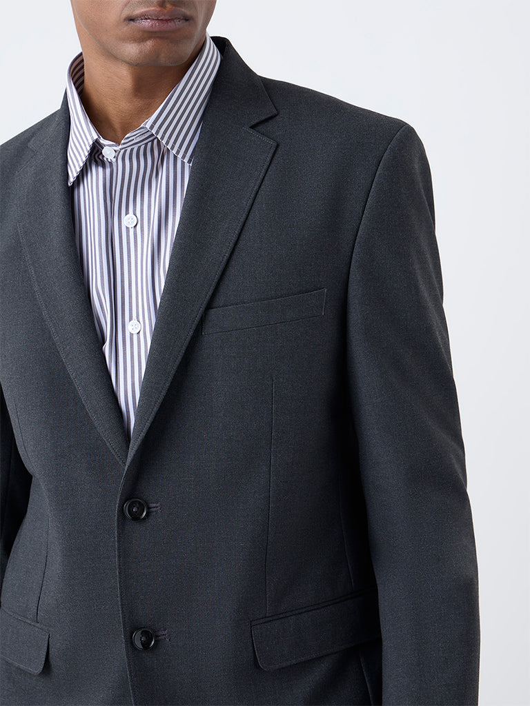 WES Formals Dark Grey Solid Relaxed-Fit Blazer