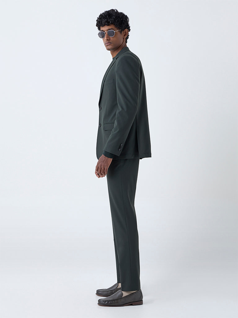 WES Formals Dark Green Solid Slim-Fit Blazer