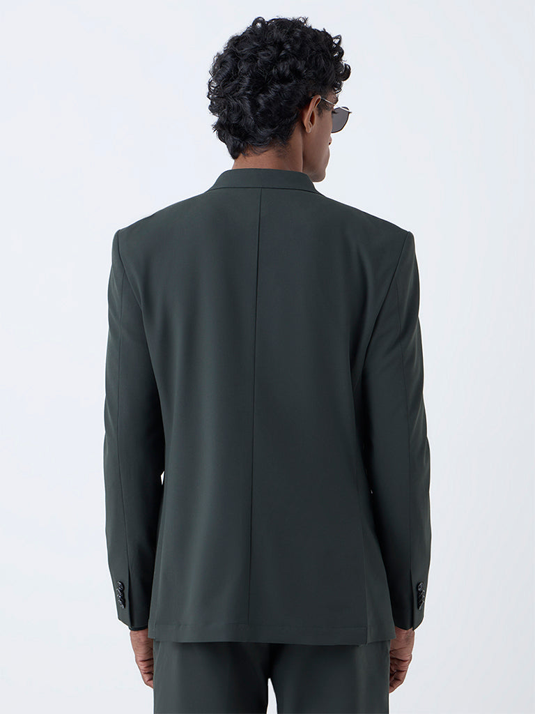 WES Formals Dark Green Solid Slim-Fit Blazer