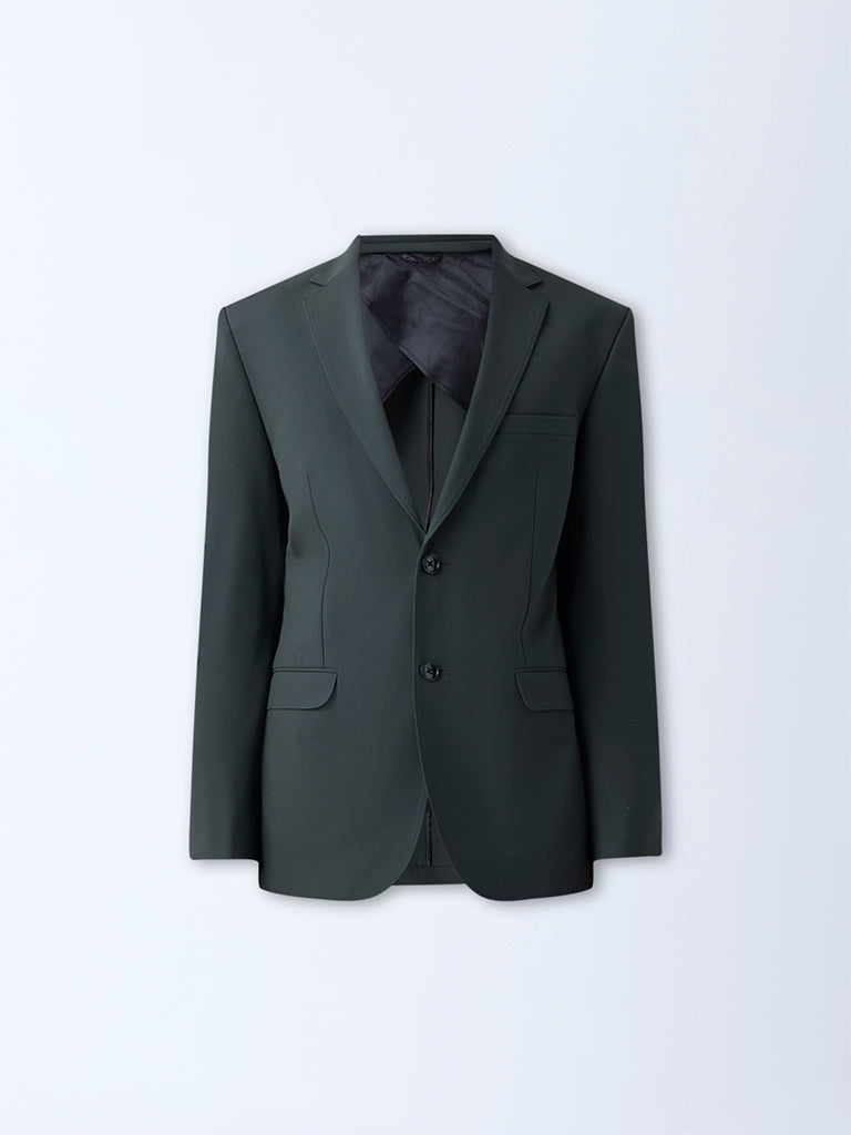 WES Formals Dark Green Solid Slim-Fit Blazer