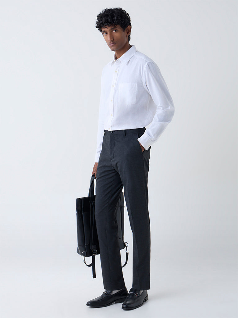 WES Formals Dark Grey Checkered Slim Fit Trousers