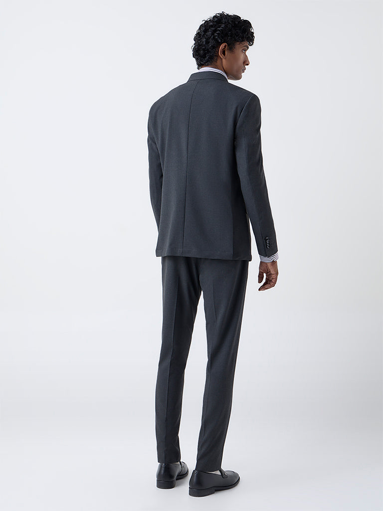 WES Formals Dark Grey Slim-Fit Mid-Rise Trousers