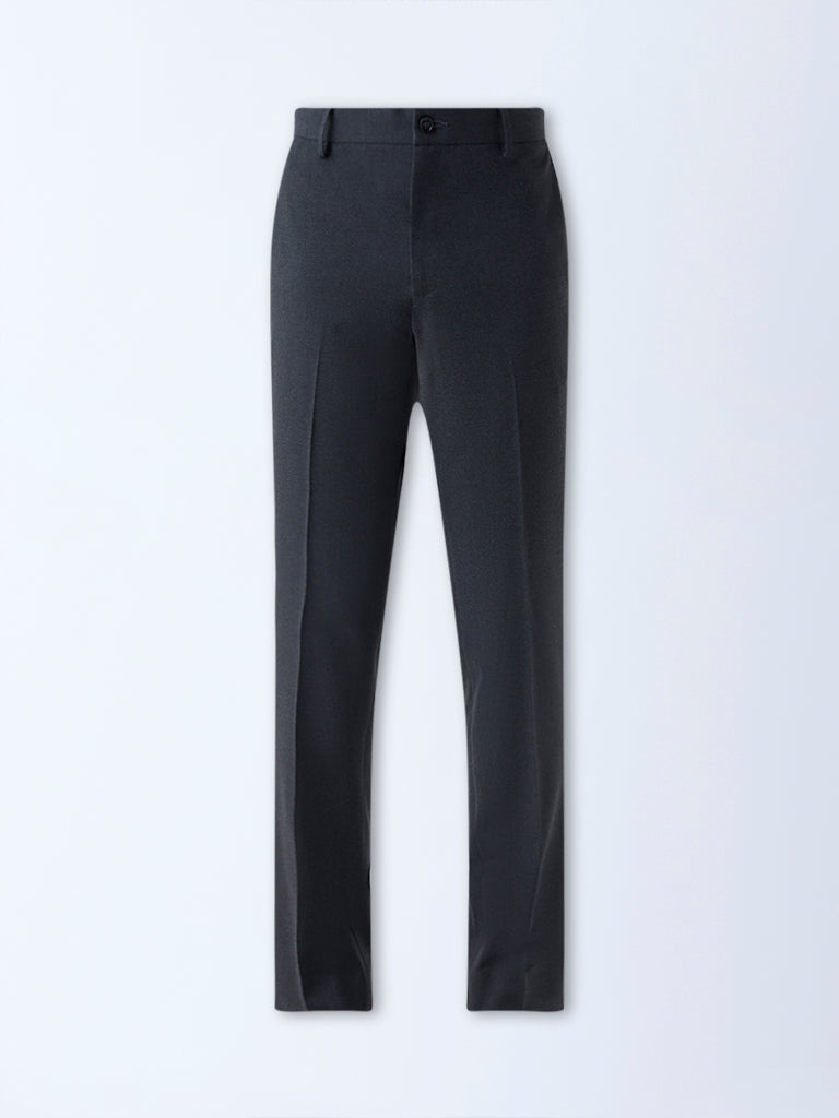 WES Formals Dark Grey Slim-Fit Mid-Rise Trousers