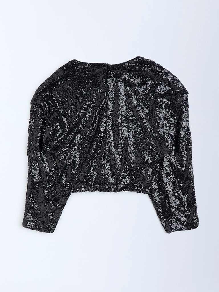 Y&F Kids Black Sequin Embellished Top