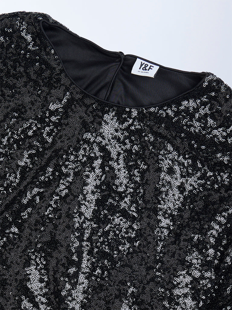 Y&F Kids Black Sequin Embellished Top