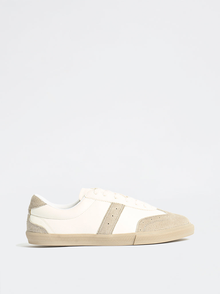 LUNA BLU White Colour-Blocked Lace-Up Sneakers