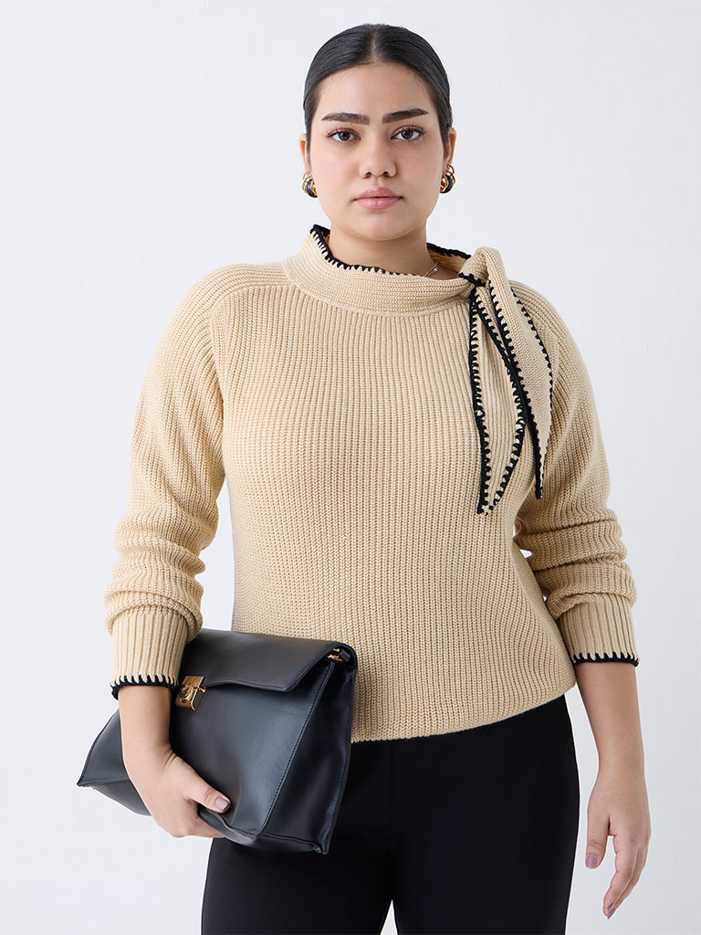Gia Beige Knit-Textured Sweater