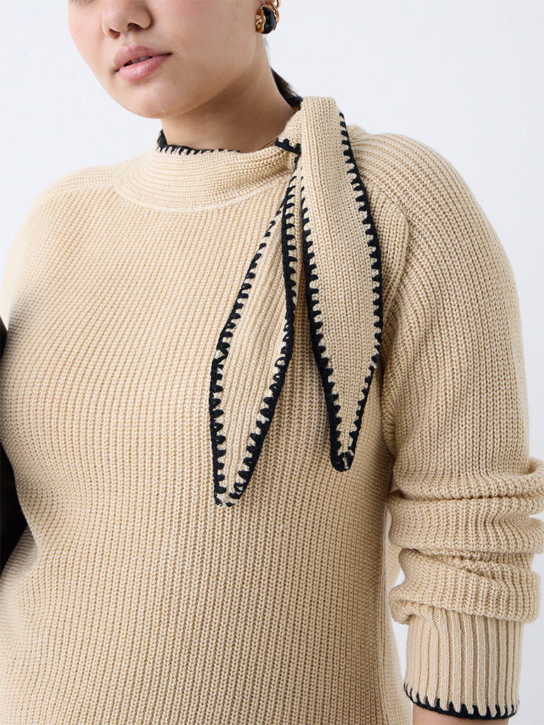 Gia Beige Knit-Textured Sweater