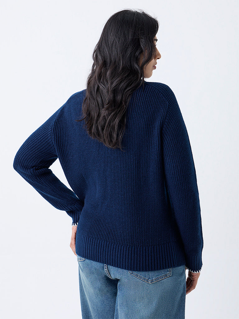 Gia Navy Woven-Textured Sweater