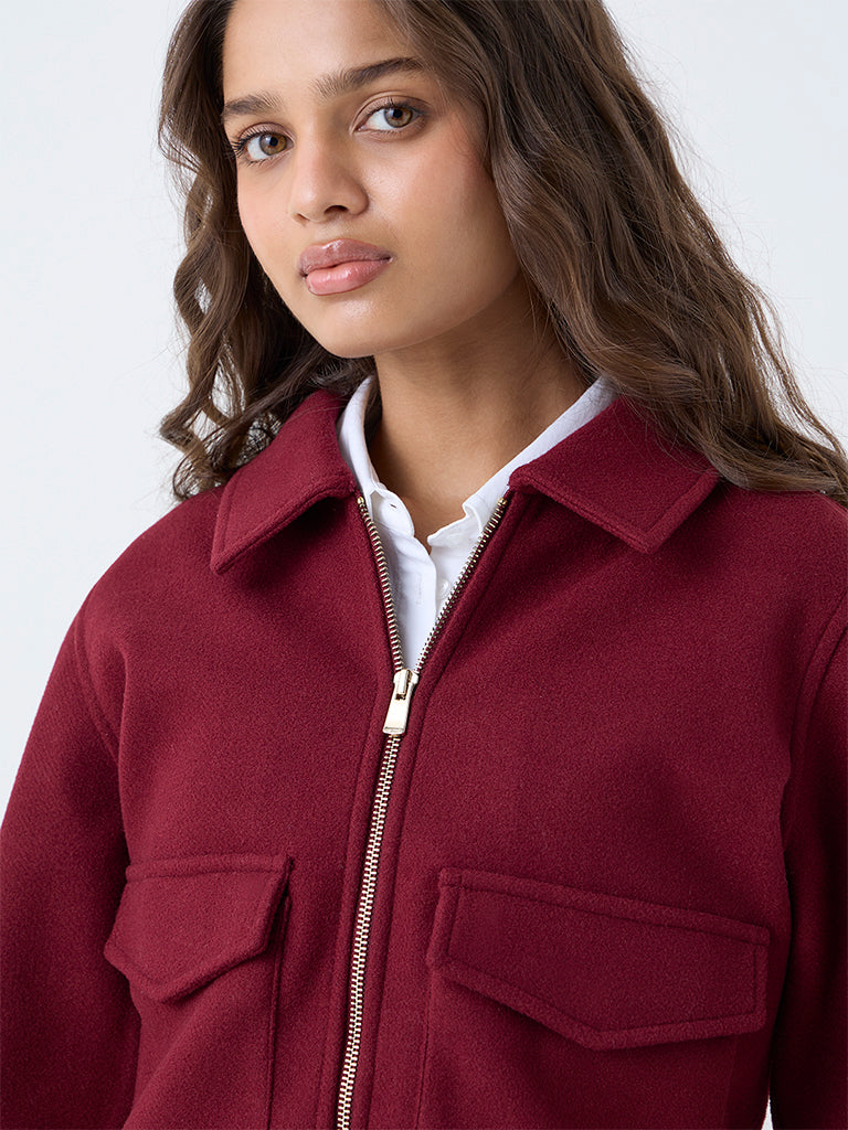 LOV Burgundy Solid Jacket
