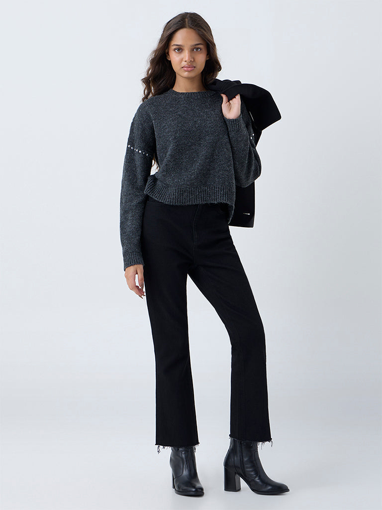 LOV Grey Stud-Detailed Sweater