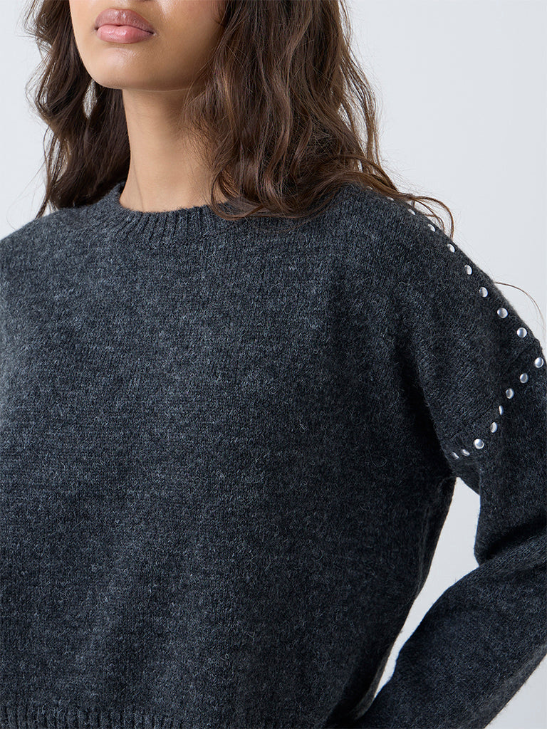 LOV Grey Stud-Detailed Sweater