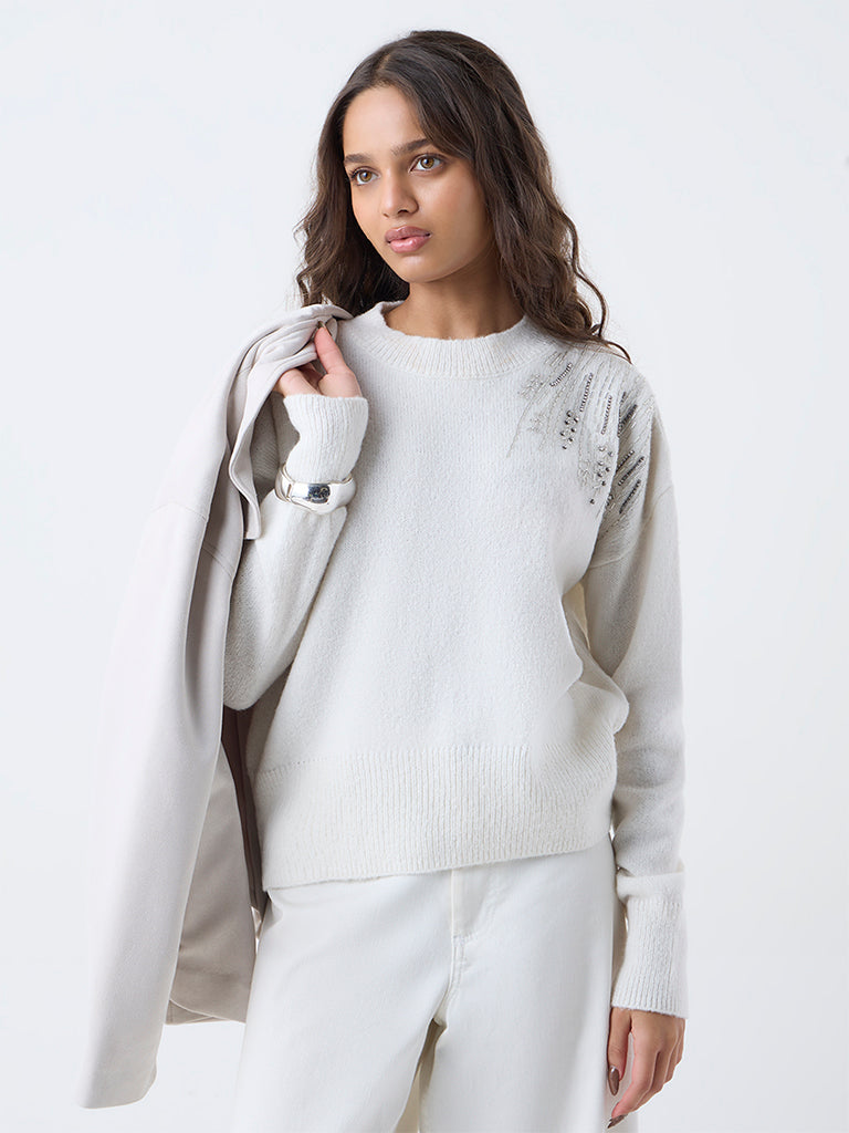 LOV Off-White Embellished Sweater