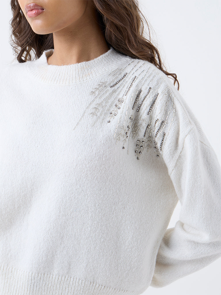 LOV Off-White Embellished Sweater