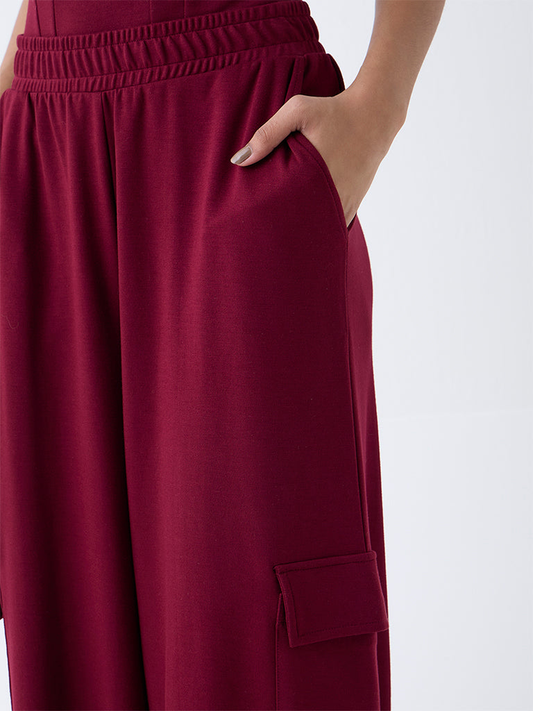 LOV Burgundy Solid High-Rise Pants