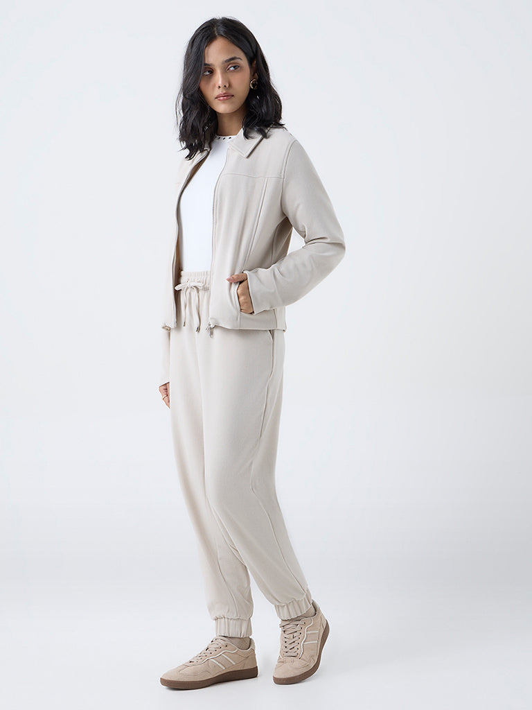 LOV Beige Solid High-Rise Joggers