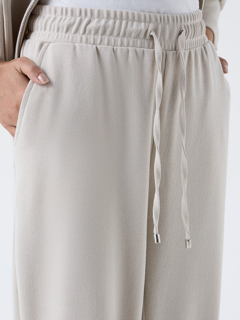 LOV Beige Solid High-Rise Joggers