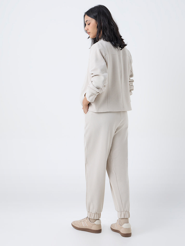 LOV Beige Solid High-Rise Joggers