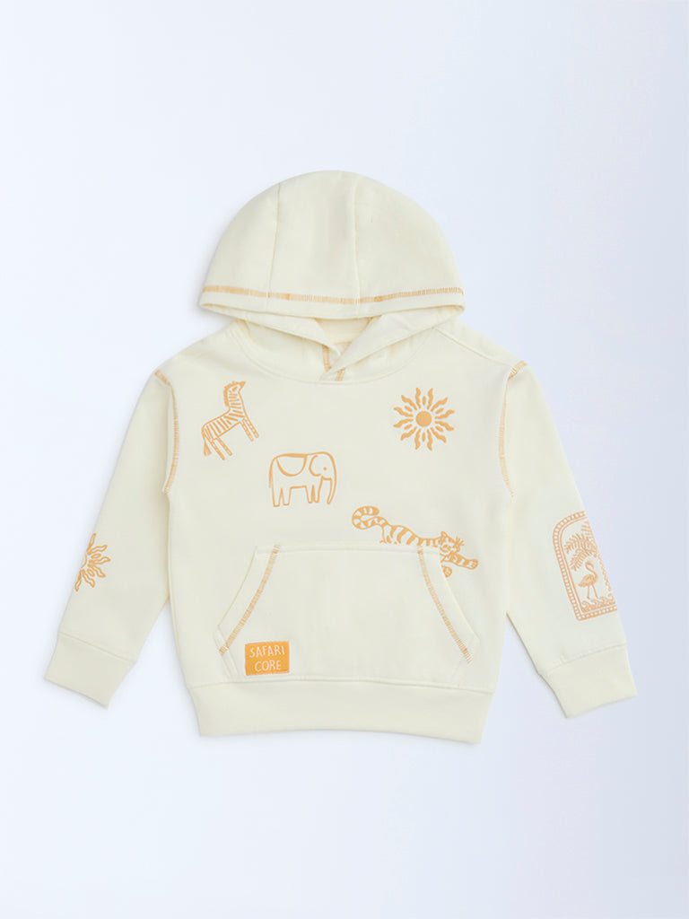 HOP Kids Off-White Animal Printed Cotton-Blend Hoodie