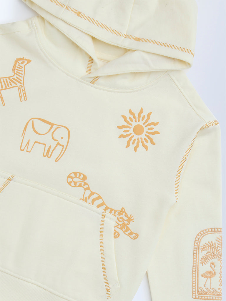 HOP Kids Off-White Animal Printed Cotton-Blend Hoodie