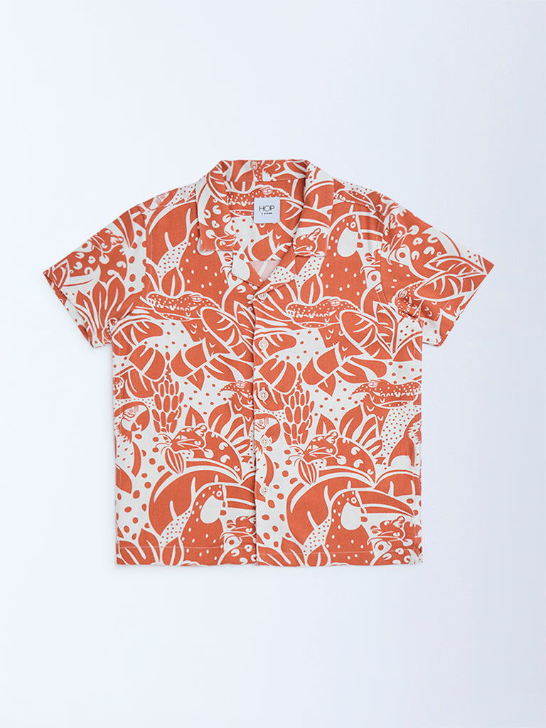 HOP Kids Orange Nature-Themed Resort-Fit Shirt