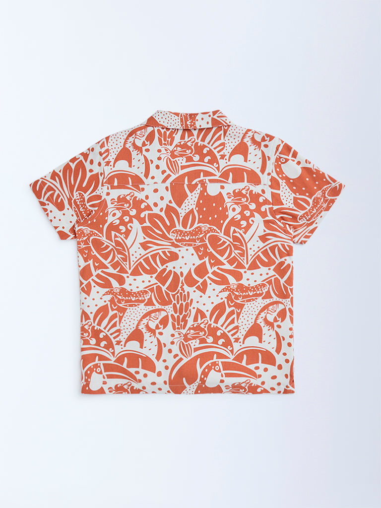HOP Kids Orange Nature-Themed Resort-Fit Shirt