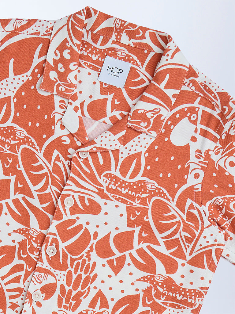 HOP Kids Orange Nature-Themed Resort-Fit Shirt