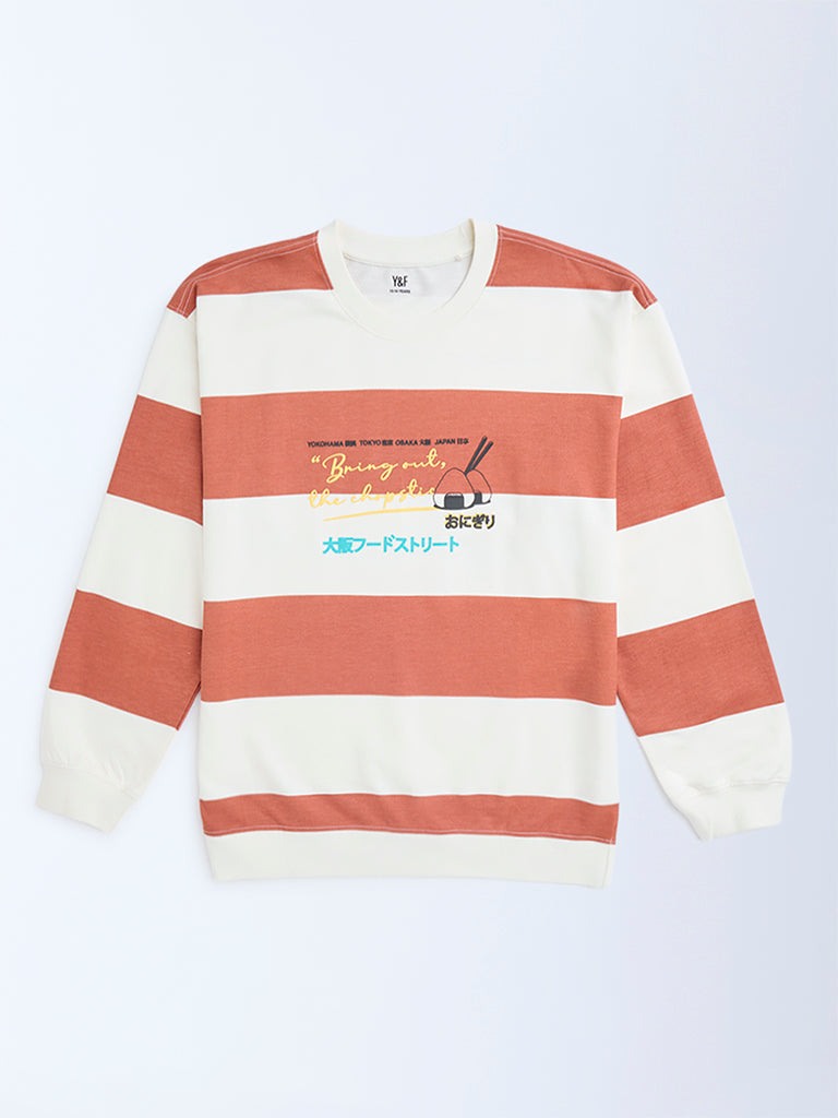 Y&F Kids Coral Striped Cotton-Blend Sweatshirt