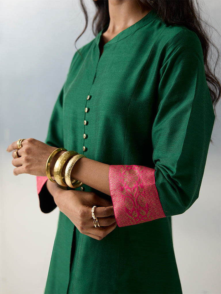 Utsa Green Pleated A-Line Kurta