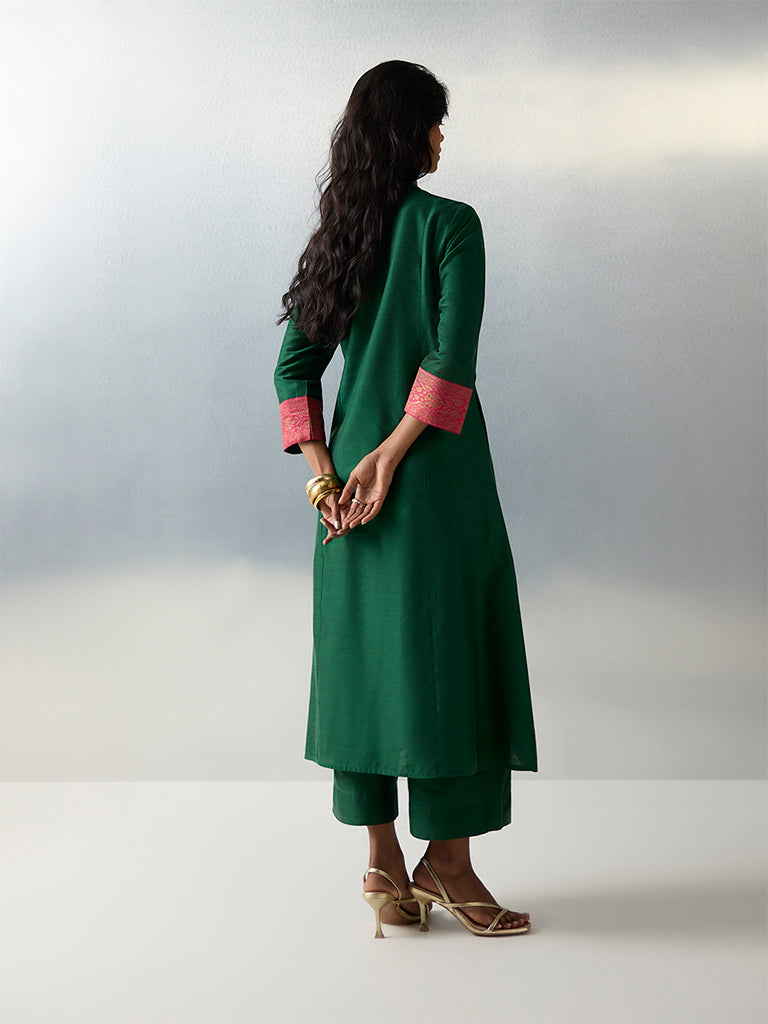Utsa Green Pleated A-Line Kurta