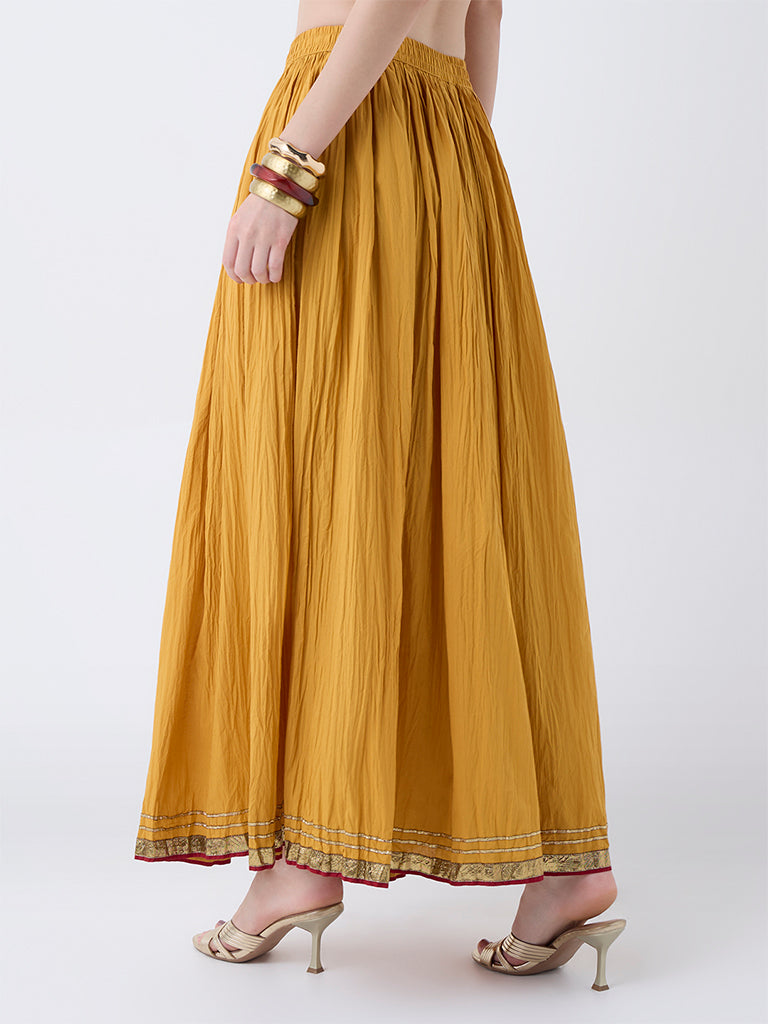 Buy Utsa Mustard Textured Cotton Maxi Skirt from Westside