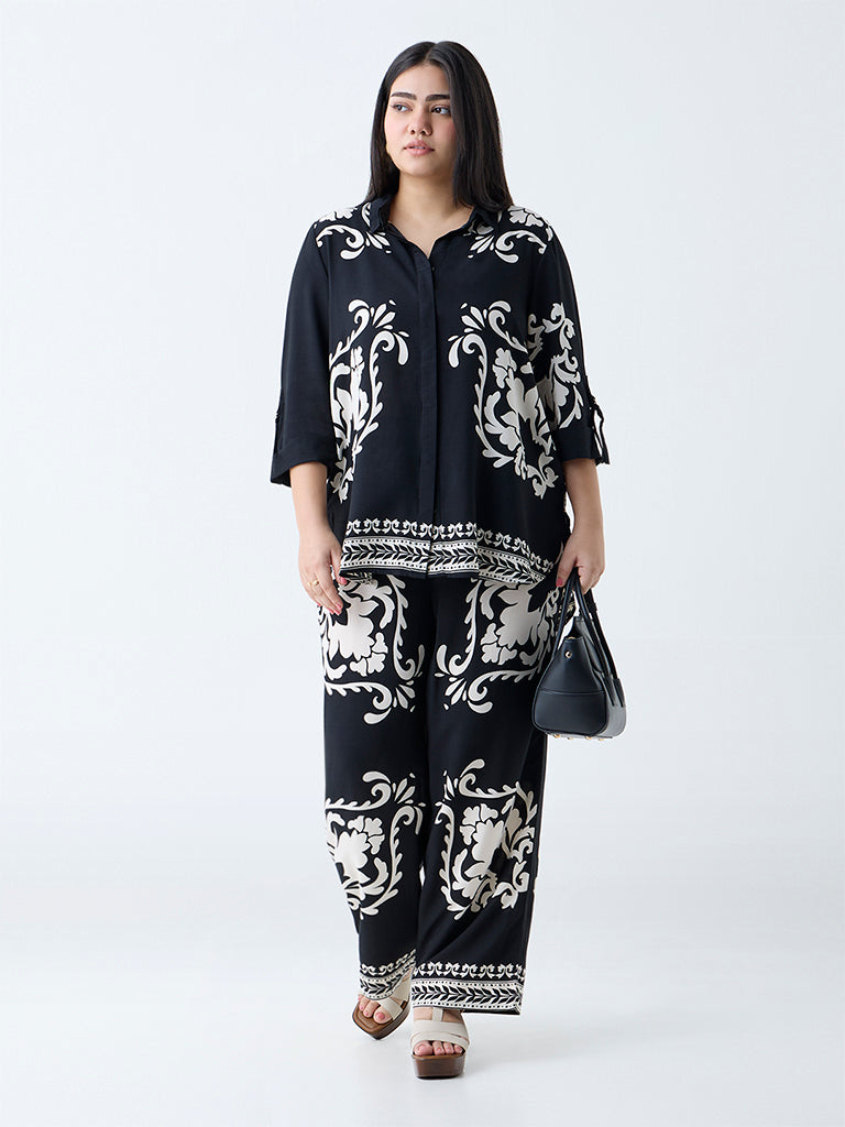 Westside Gia Women's Black Baroque-Inspired Shirt for Casual Wear Front View