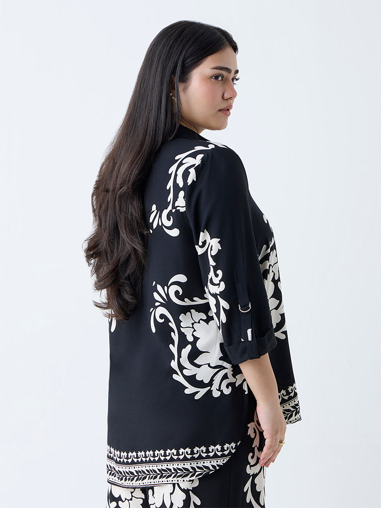Westside Gia Women's Black Baroque-Inspired Shirt for Casual Wear Back View