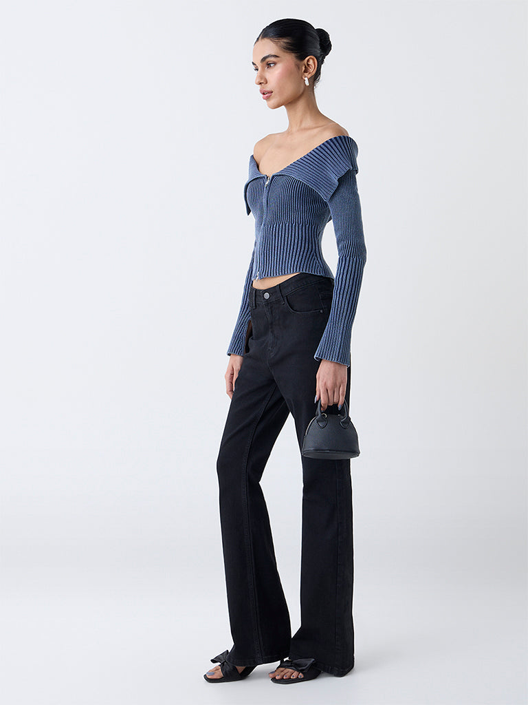 Buy Nuon Dusty Blue Off-Shoulder Ribbed Cotton Top from Westside Buy Nuon Dusty Blue Off-Shoulder Ribbed Cotton Top from Westside