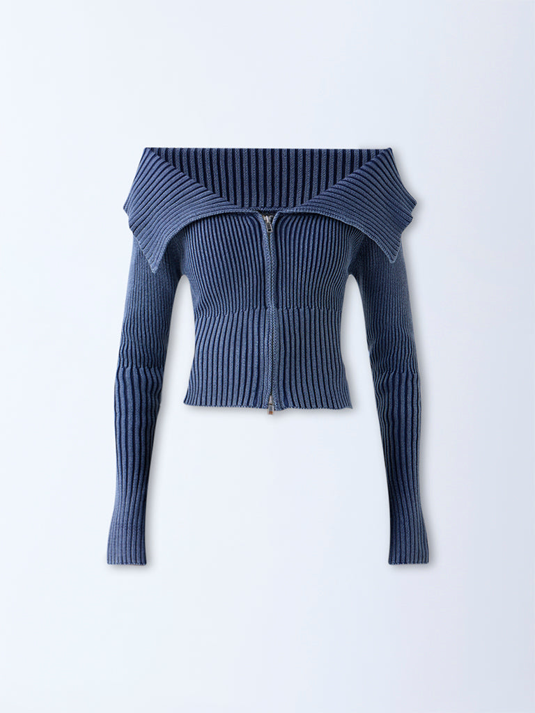 トップス DIANTE LOOSE OFF SHOULDER KNIT TOPS Buy Nuon Dusty Blue Off-Shoulder Ribbed Cotton Top from Westside