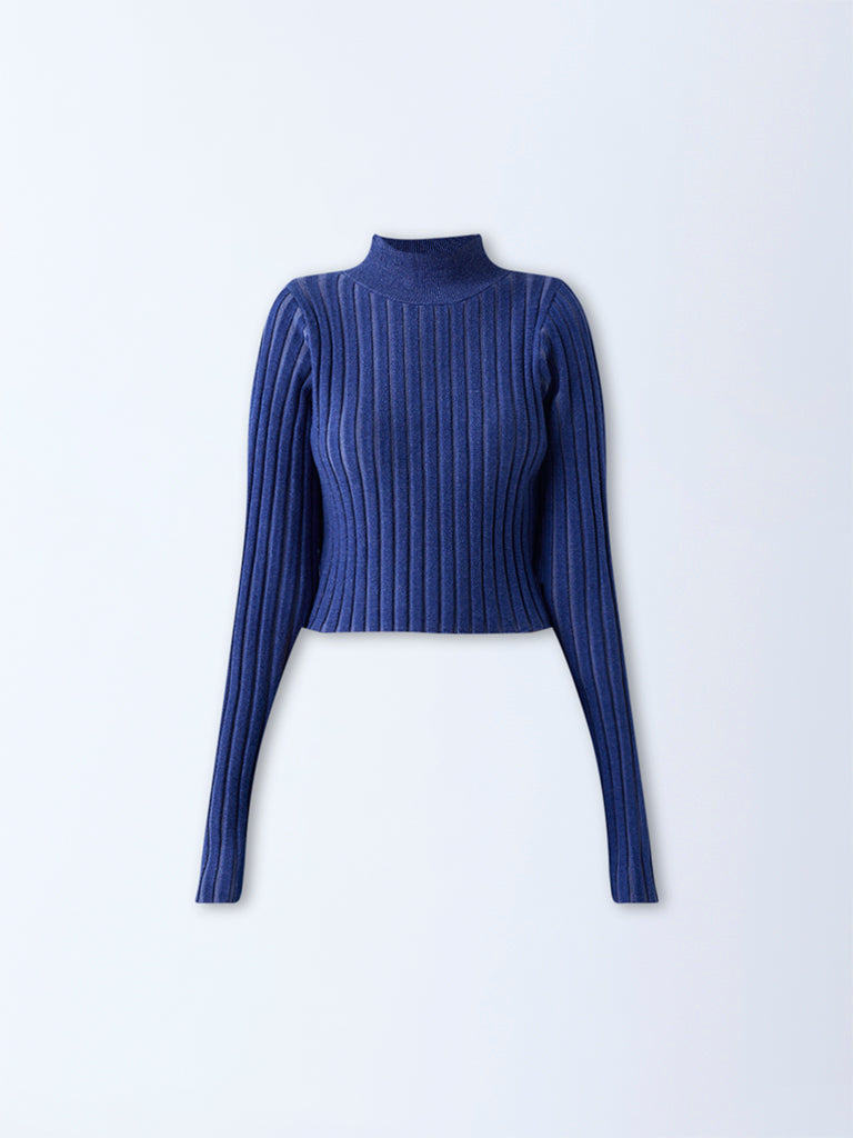 Nuon Blue Ribbed-Textured Top