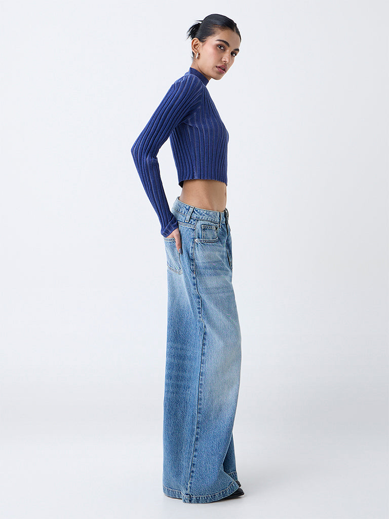 Nuon Blue Ribbed-Textured Top